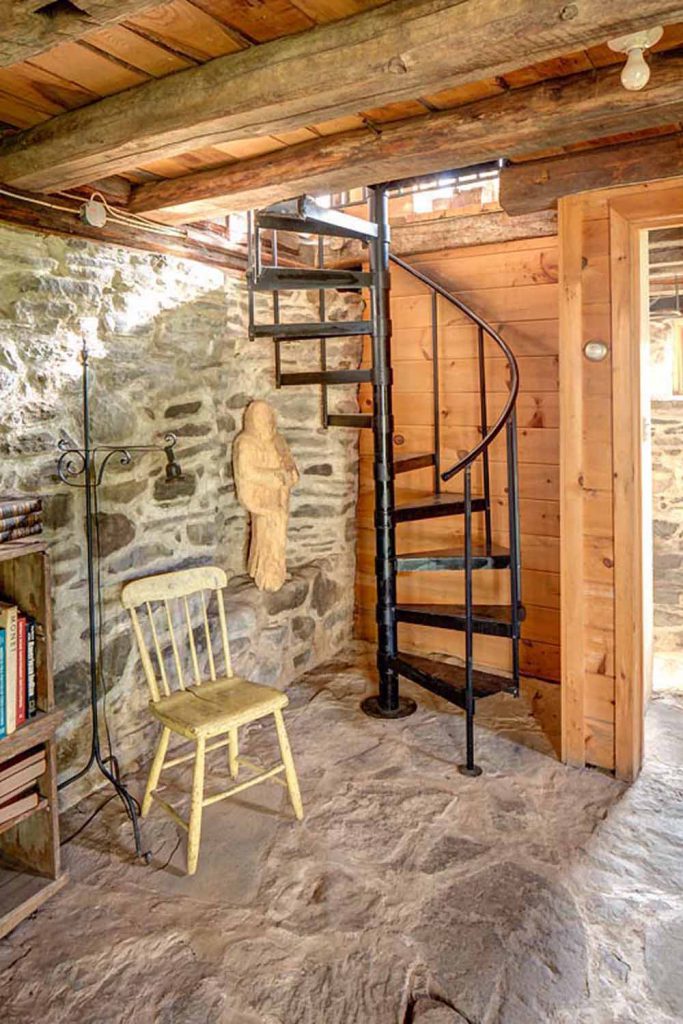 house basement with spiral stairs